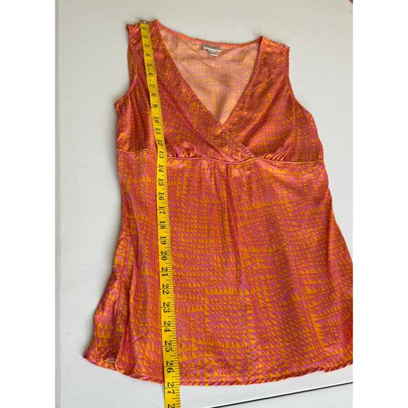 Isaac Mizrahi Blouse Top Women Large Orange Silk V-Neck Sleeveless Baby doll - Picture 5 of 9